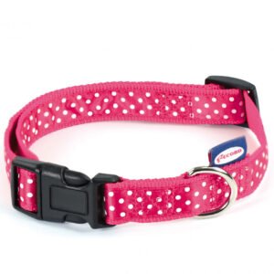Zgarda reglabila, roz, cu buline, 35-50 cm x 1.9 cm