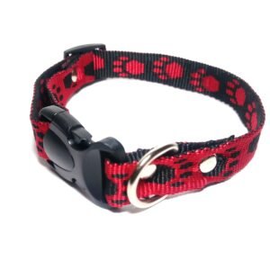 Zgarda ajustabila pentru caini de talie medie si mica, rosie, model labute, 10 mm x 31 cm