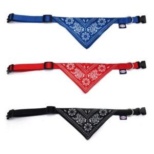 Zgarda textila pentru caini de talie medie, rosie, reglabila, cu esarfa, 35-50 cm x 1,9 cm
