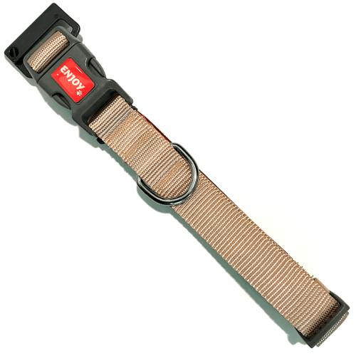 Zgarda caini, bej, din nylon si neopren, reglabila, 23-32 cm x 1.5 cm